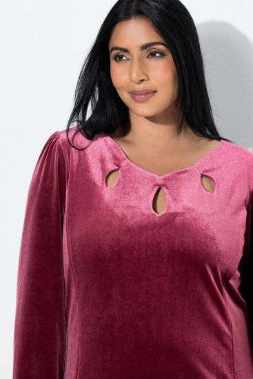 Ulla Popken 845573 Aksamitna sukienka z długim rękawem Bordowa - Sukienki wieczorowe - Wieczorowe sukienki plus size