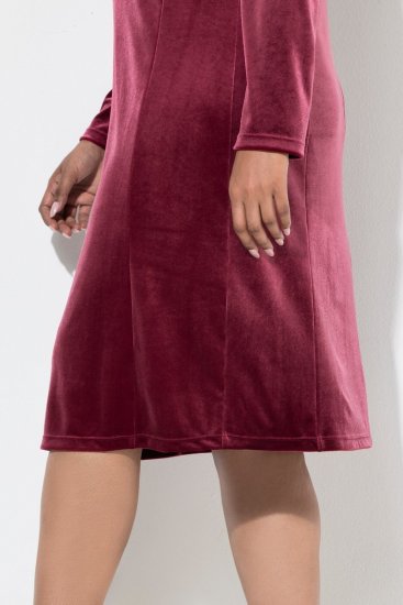Ulla Popken 845573 Aksamitna sukienka z długim rękawem Bordowa - Sukienki wieczorowe - Wieczorowe sukienki plus size