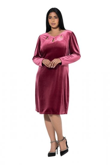 Ulla Popken 845573 Aksamitna sukienka z długim rękawem Bordowa - Sukienki wieczorowe - Wieczorowe sukienki plus size