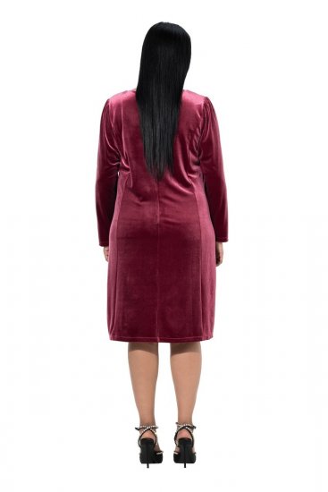 Ulla Popken 845573 Aksamitna sukienka z długim rękawem Bordowa - Sukienki wieczorowe - Wieczorowe sukienki plus size