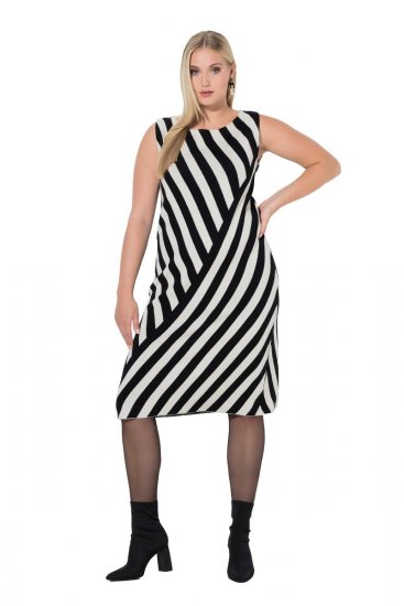 Ulla Popken 845784 Dzianinowa sukienka w paski Czarna - Sukienki letnie - Letnie sukienki plus size