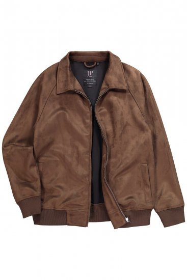 JP1880 846200 Kurtka bomber z imitacji zamszu Ciemnobrązowa - Kurtki Męskie Duże Rozmiary - Kurtki Duże rozmiary 2XL-8XL