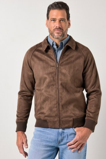 JP1880 846200 Kurtka bomber z imitacji zamszu Ciemnobrązowa - Kurtki Męskie Duże Rozmiary - Kurtki Duże rozmiary 2XL-8XL