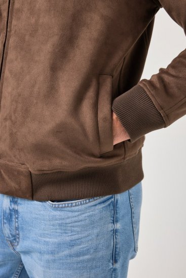 JP1880 846200 Kurtka bomber z imitacji zamszu Ciemnobrązowa - Kurtki Męskie Duże Rozmiary - Kurtki Duże rozmiary 2XL-8XL