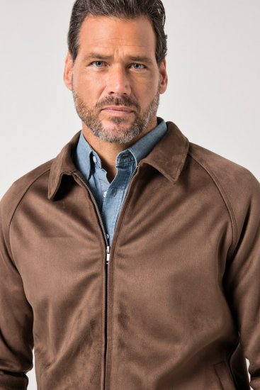JP1880 846200 Kurtka bomber z imitacji zamszu Ciemnobrązowa - Kurtki Męskie Duże Rozmiary - Kurtki Duże rozmiary 2XL-8XL