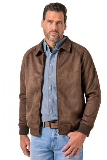 JP1880 846200 Kurtka bomber z imitacji zamszu Ciemnobrązowa - Kurtki Męskie Duże Rozmiary - Kurtki Duże rozmiary 2XL-8XL