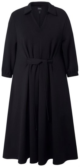 Ulla Popken 846373 Sukienka midi z wiązanym paskiem Czarna - Sukienki midi - Sukienki midi w dużych rozmiarach