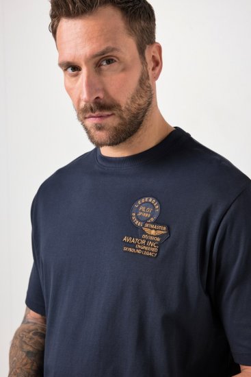 JP1880 846657 Koszulka bellyfit z naszywkami Granatowa TALL - TALL koszulki - Koszulki dla wysokich mężczyzn