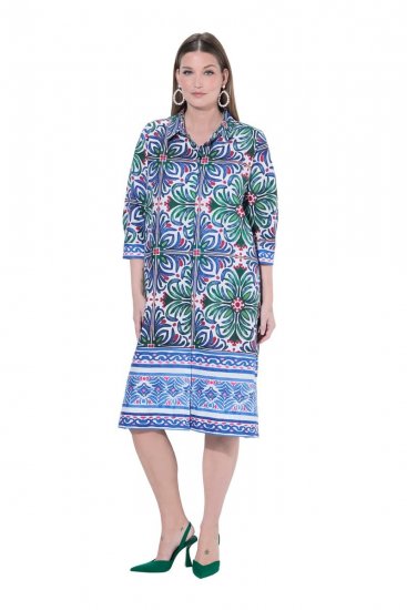 Ulla Popken 846952 Sukienka koszulowa w kwiaty Biały - Sukienki midi - Sukienki midi w dużych rozmiarach