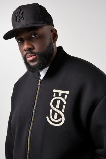 STHUGE 847083 Kurtka varsity z tkaniny scuba Czarna - Kurtki Męskie Duże Rozmiary - Kurtki Duże rozmiary 2XL-8XL