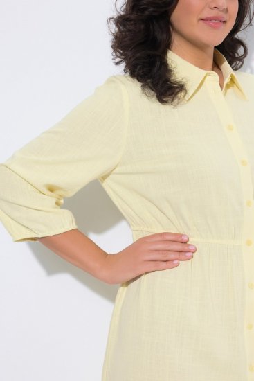 Ulla Popken 847224 Sukienka z domieszką lnu Żółta - Sukienki letnie - Letnie sukienki plus size