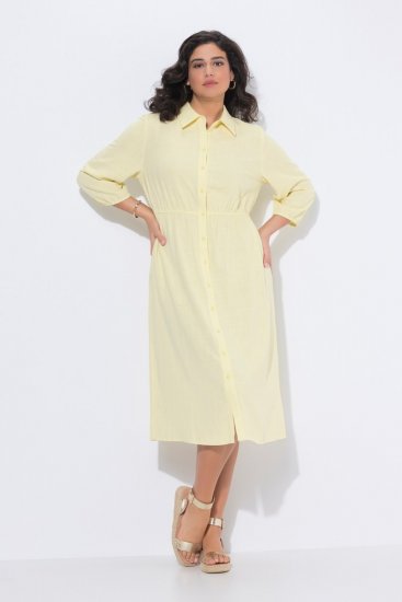Ulla Popken 847224 Sukienka z domieszką lnu Żółta - Sukienki letnie - Letnie sukienki plus size