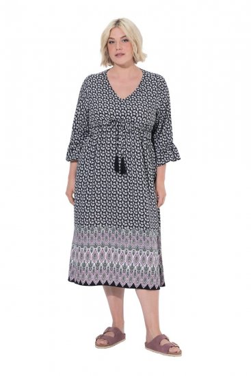 Ulla Popken 847798 Rozkloszowana sukienka midi z dekoltem w szpic Czarna - Sukienki midi - Sukienki midi w dużych rozmiarach