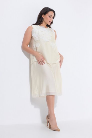 Ulla Popken 847918 Szyfonowa sukienka w kwiaty Złamana biel - Sukienki letnie - Letnie sukienki plus size