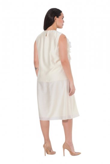 Ulla Popken 847918 Szyfonowa sukienka w kwiaty Złamana biel - Sukienki letnie - Letnie sukienki plus size