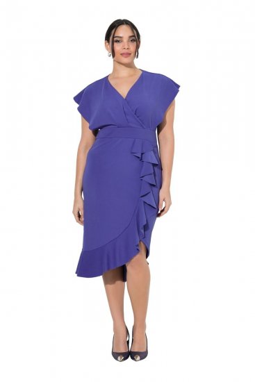 Ulla Popken 848120 Sukienka z falbanami Liliowa - Sukienki wieczorowe - Wieczorowe sukienki plus size