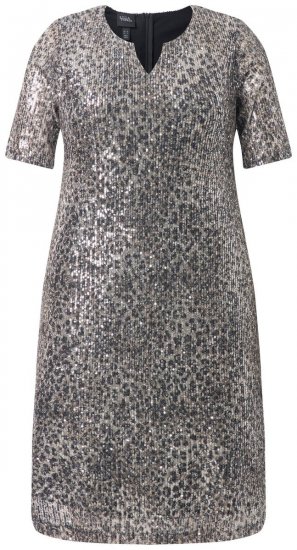 Ulla Popken 848137 Sukienka z cekinami w zwierzęcy wzór Beżowa - Sukienki wieczorowe - Wieczorowe sukienki plus size