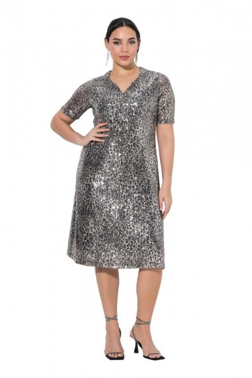 Ulla Popken 848137 Sukienka z cekinami w zwierzęcy wzór Beżowa - Sukienki wieczorowe - Wieczorowe sukienki plus size