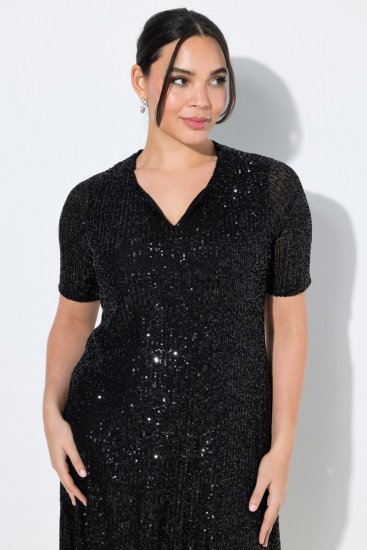 Ulla Popken 848140 Sukienka z cekinami Czarna - Sukienki wieczorowe - Wieczorowe sukienki plus size