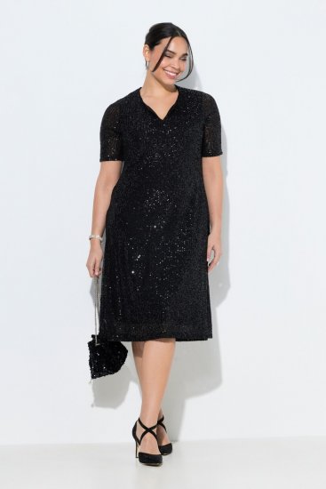 Ulla Popken 848140 Sukienka z cekinami Czarna - Sukienki wieczorowe - Wieczorowe sukienki plus size