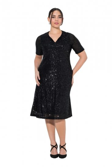 Ulla Popken 848140 Sukienka z cekinami Czarna - Sukienki wieczorowe - Wieczorowe sukienki plus size