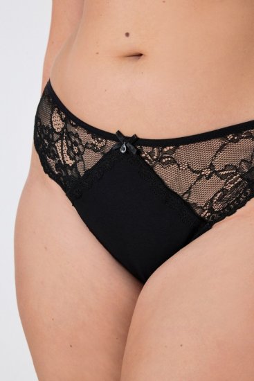 Ulla Popken 848522 Stringi z koronką 3 szt. Czarna - Majtki - 