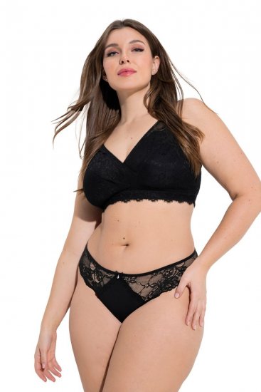 Ulla Popken 848522 Stringi z koronką 3 szt. Czarna - Majtki - 