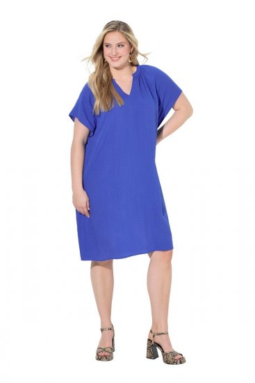 Ulla Popken 848526 Sukienka z domieszką lnu z kieszeniami Niebieska - Sukienki letnie - Letnie sukienki plus size