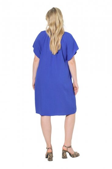 Ulla Popken 848526 Sukienka z domieszką lnu z kieszeniami Niebieska - Sukienki letnie - Letnie sukienki plus size