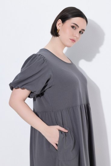 Ulla Popken 848575 Sukienka maxi z krótkim rękawem i kieszeniami Antracytowa - Sukienki maxi - Sukienki maxi w dużych rozmiarach