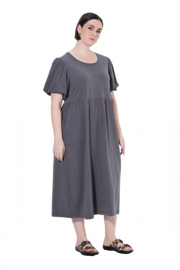 Ulla Popken 848575 Sukienka maxi z krótkim rękawem i kieszeniami Antracytowa - Sukienki maxi - Sukienki maxi w dużych rozmiarach