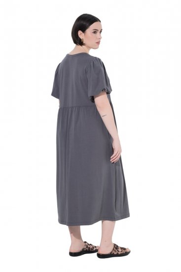 Ulla Popken 848575 Sukienka maxi z krótkim rękawem i kieszeniami Antracytowa - Sukienki maxi - Sukienki maxi w dużych rozmiarach
