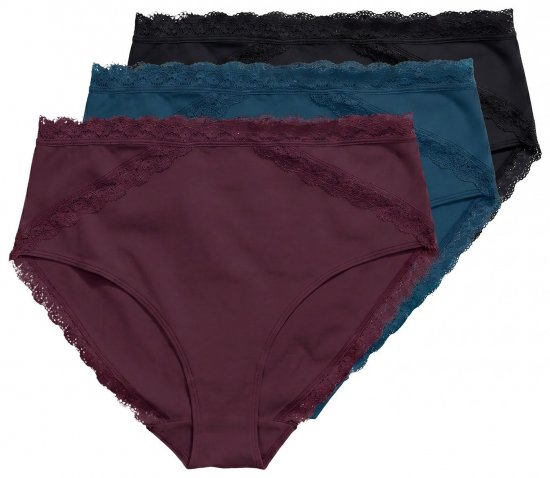 Ulla Popken 848803 Majtki z koronką 3 szt. Bordowa - Majtki - 