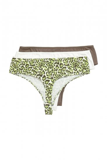 Ulla Popken 848826 Stringi w zwierzęcy wzór 3 szt. Taupe - Majtki - 