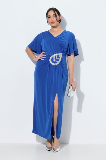 Ulla Popken 849530 Wzorzysta suknia wieczorowa z dżetami Królewski błękit - Sukienki wieczorowe - Wieczorowe sukienki plus size