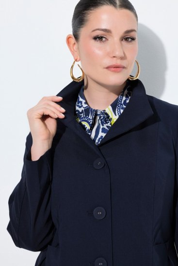 Ulla Popken 849803 Elastyczny płaszcz z wysokim kołnierzem Granatowa - Płaszcze - Płaszcze damskie w dużych rozmiarach