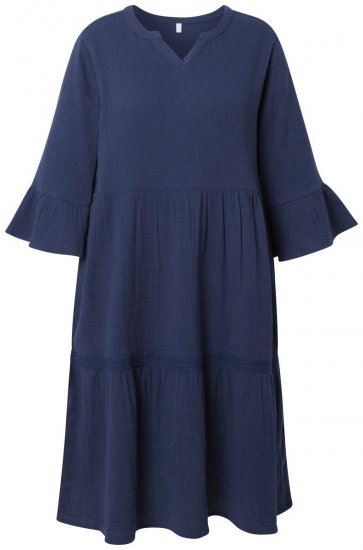 Ulla Popken 849856 Sukienka z falbanami Granatowa - Sukienki midi - Sukienki midi w dużych rozmiarach