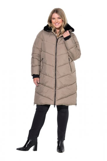 Ulla Popken 850041 Płaszcz pikowany Taupe - Płaszcze - Płaszcze damskie w dużych rozmiarach