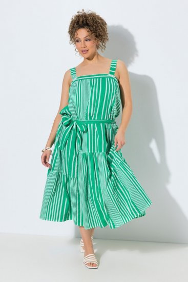 Ulla Popken 850197 Sukienka w paski z falbanami Zielona - Sukienki letnie - Letnie sukienki plus size