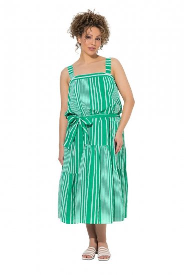 Ulla Popken 850197 Sukienka w paski z falbanami Zielona - Sukienki letnie - Letnie sukienki plus size