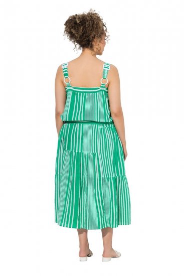 Ulla Popken 850197 Sukienka w paski z falbanami Zielona - Sukienki letnie - Letnie sukienki plus size