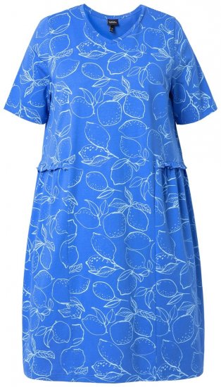 Ulla Popken 850204 Wzorzysta sukienka T-shirtowa z falbanami Niebieska - Sukienki z dżerseju - 