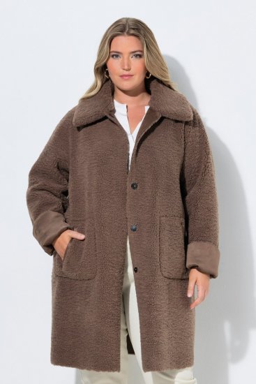 Ulla Popken 850251 Płaszcz teddy Jasnobrązowa - Płaszcze - Płaszcze damskie w dużych rozmiarach