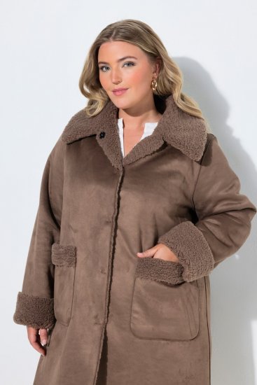 Ulla Popken 850251 Płaszcz teddy Jasnobrązowa - Płaszcze - Płaszcze damskie w dużych rozmiarach