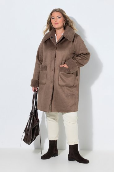 Ulla Popken 850251 Płaszcz teddy Jasnobrązowa - Płaszcze - Płaszcze damskie w dużych rozmiarach