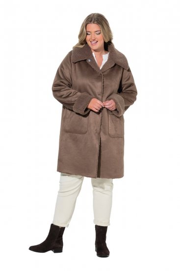 Ulla Popken 850251 Płaszcz teddy Jasnobrązowa - Płaszcze - Płaszcze damskie w dużych rozmiarach