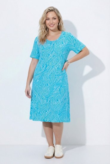 Ulla Popken 850344 Wzorzysta sukienka T-shirtowa Turkusowa - Sukienki midi - Sukienki midi w dużych rozmiarach