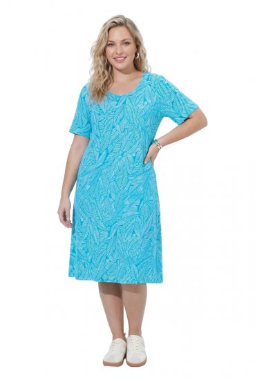 Ulla Popken 850344 Wzorzysta sukienka T-shirtowa Turkusowa - Sukienki midi - Sukienki midi w dużych rozmiarach