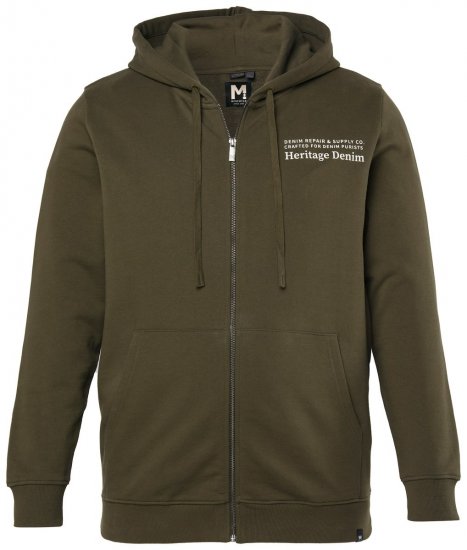 Men+ 375 Bluza z kapturem na zamek Heritage Denim Khaki zielona - Bluzy & bluzy z kapturem - Bluzy & Bluzy z kapturem 2XL-12XL