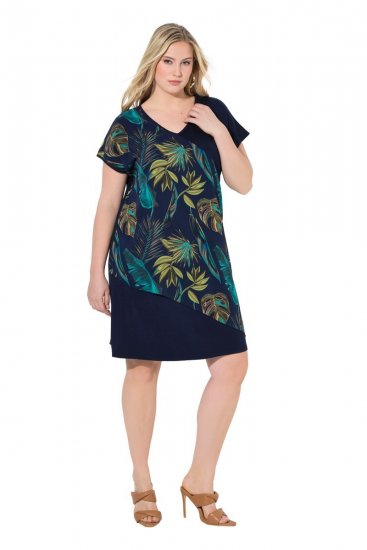 Ulla Popken 850393 Wzorzysta szyfonowa sukienka Granatowa - Sukienki letnie - Letnie sukienki plus size